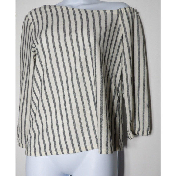Banana Republic XS Asymmetrical Off the Shoulder Top Shirt Blouse White Striped - Picture 2 of 11